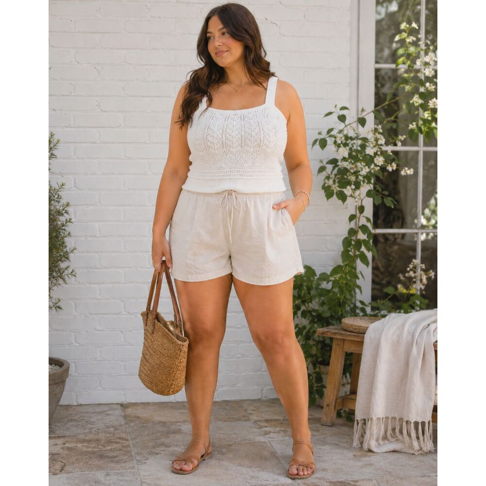 EXPRESS White Open Stitch Crochet Knit Sweater Tank Top XL 100% Cotton